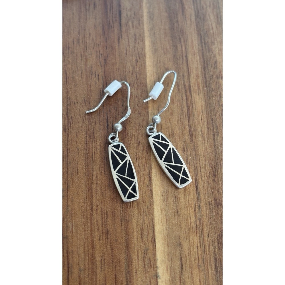 Vintage Silver Marked 925 and Black Enamel Earrings